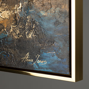 Handgemaltes Wandbild „Stille Morgendämmerung" – atmosphärischer Himmel in Gold, Blau und Grau