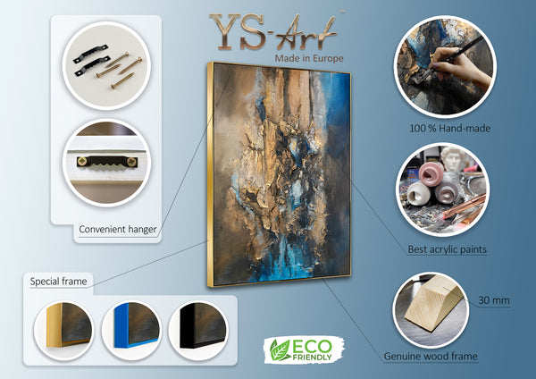 Modern Abstrakte Kunst mit Rahmen "Elegante Abstraktion" Handgemaltes Gemälde mit Goldakzenten