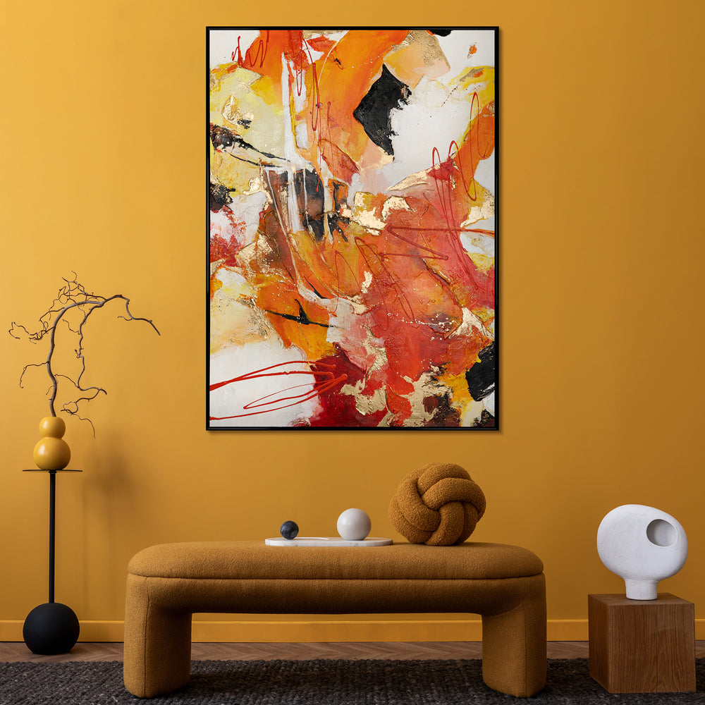 Framed abstract painting for living room "Orange explosion"