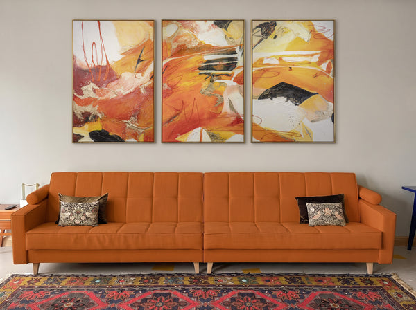 Moderne Kunst Bilder "Orangene Explosion" Acrylbild auf Leinwand mit Rahmen