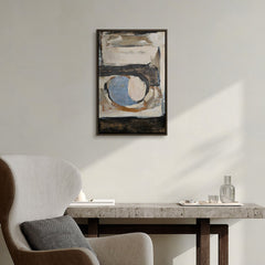 Geometrisches Wandbild „Geometrische Farben" im modernen Wohnzimmer – minimalistische Wanddeko in Beige und Blau