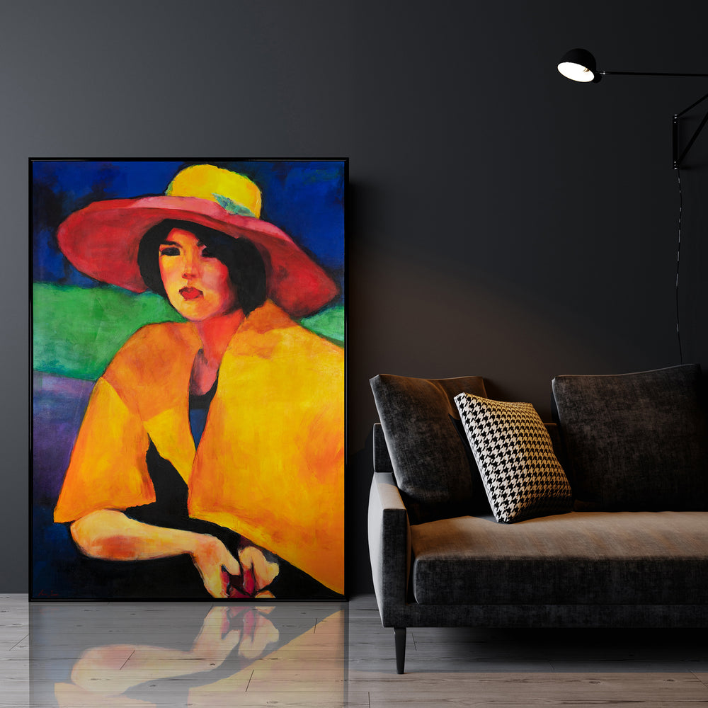 Leinwandbild  Frau mit Hut Moderne Acrylmalerei mit Rahmen Weiblichkeit