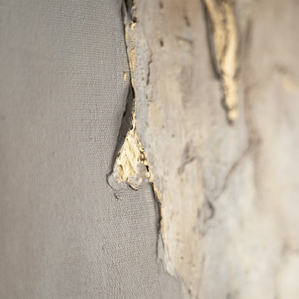 Handgemaltes Wandbild „Goldene Horizonte" – abstrakte Komposition in Gold, Beige und Grau