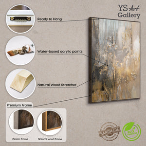 Handgemalte Bilder auf Leinwand "Goldene Horizonte" mit Rahmen für Wanddeko Wohnzimmer