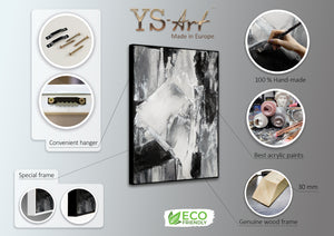 "Contrasting Reflections" Black White Art Hand-Painted Abstract Canvas Artwork with Frame 