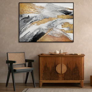 Abstrakte Kunst "Goldene Symphonie" mit Rahmen Wanddeko Wohnzimmer