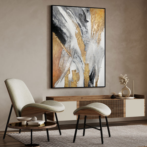Abstract art "Golden Symphony" with frame wall decoration living room
