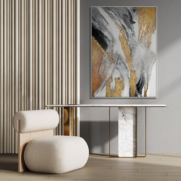 Abstract art "Golden Symphony" with frame wall decoration living room