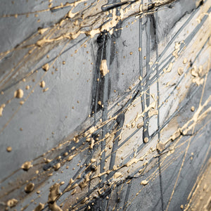 Detail des Gemäldes „Goldener Strich" – goldene Reliefstruktur zwischen schwarzen Linien