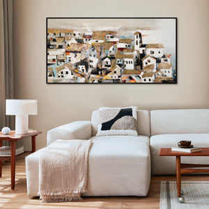 Framed canvas wall art "Picturesque Cityscape"