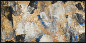 Abstraktes Gemälde mit Goldakzenten - Handgemaltes Bild auf Leinwand 'Goldener Kontrast' mit Rahmen