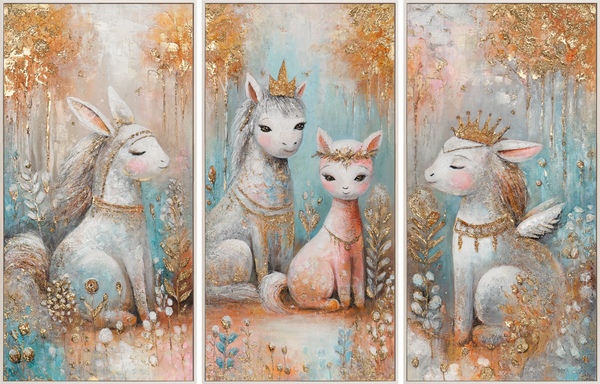 Hand-Painted Canvas Wall Art – Woodland Animals Painting for Kids Room 120x80 cm 