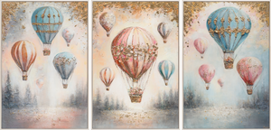 Hand-Painted Canvas Wall Art – Hot Air Balloons over Forest for Kids Room