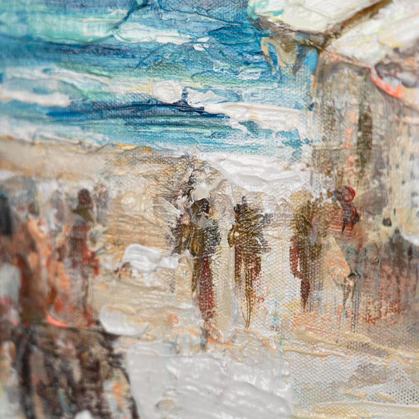 Handgemaltes mediterranes Stadtbild „Warme Brise" – 60x40 cm mit Rahmen