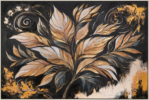 Handgemaltes Leinwandbild "Goldene Blätter" – goldene Blätter auf schwarzem Hintergrund, moderne Wanddekoration