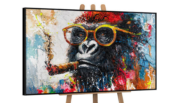 Acrylbild Affe mit Brille – schwarze Staffelei moderne Kunst