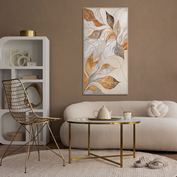 Abstraktes Acrylbilder mit Blättern – Modern Wandbild mit Rahmen "Natürliche Verzierung"