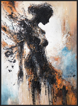 Original Hand-painted Acrylic Painting "Fiery Silhouette" on Canvas with Frame