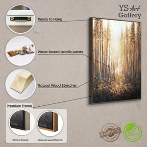 Handgemaltes Acrylbild mit Rahmen „Goldener Wald“ – Wanddekoration für Wohnräume