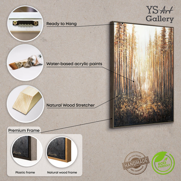 Handgemaltes Acrylbild mit Rahmen „Goldener Wald“ – Wanddekoration für Wohnräume