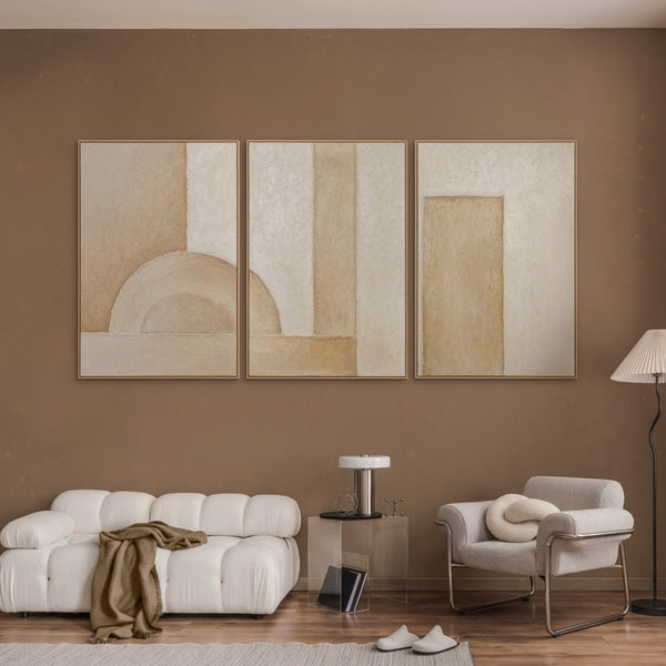 „Raum der Formen“– Triptychon Beige 3-teilig handgemalt