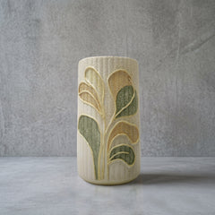 Keramik bodenvase beige handbemaltes Blattmotiv, 22 cm