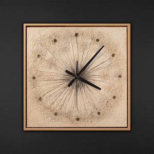 Handgemalte hochwertige Designer Wanduhr – Pusteblume in Beige – 35×35 cm