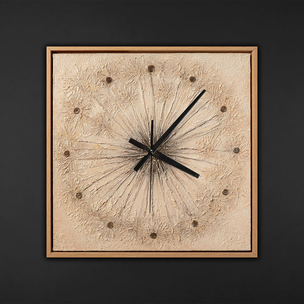 Handgemalte hochwertige Designer Wanduhr – Pusteblume in Beige – 35×35 cm