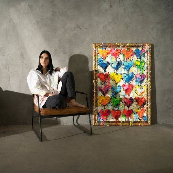 Handgemalte Gemälde mit Rahmen moderne Wanddeko Wohnzimmer "Palette der Liebe"