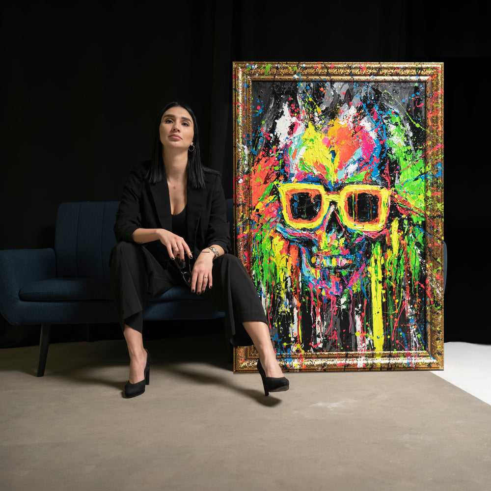 Moderne Kunst Bilder mit Rahmen "Neon-Spritzer" Handgemalte bilder auf leinwand