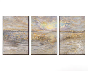 „Meer Dämmerung“ – handgemaltes Triptychon mit Meer und Horizont