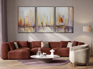 Abstrakte bilder auf leinwand mit Rahmen 150x50cm "Morgen’s in Megapolis"