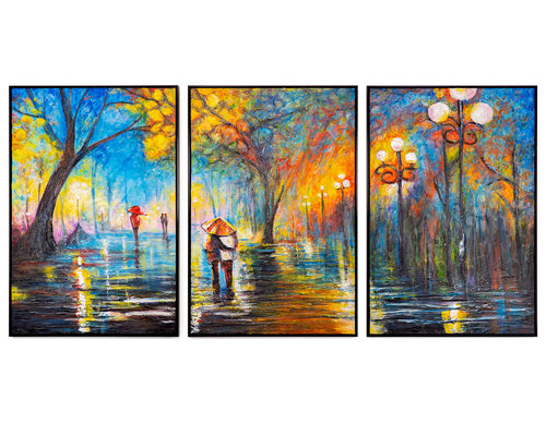 „Herbstliche Allee“ – handgemaltes Triptychon mit Stadtpark im Herbst