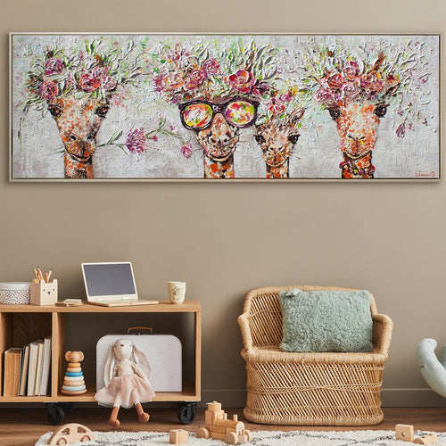 Acryl Leinwandbilder "Giraffen" mit Rahmen Kunst