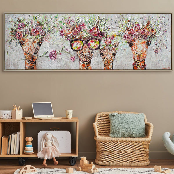 Acrylic canvas pictures "Giraffes" with frame art