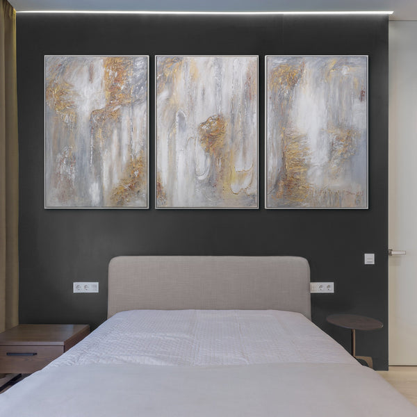 „Philosophie“ – handgemalte abstrakte Kunst als 3-teiliges Wandbild