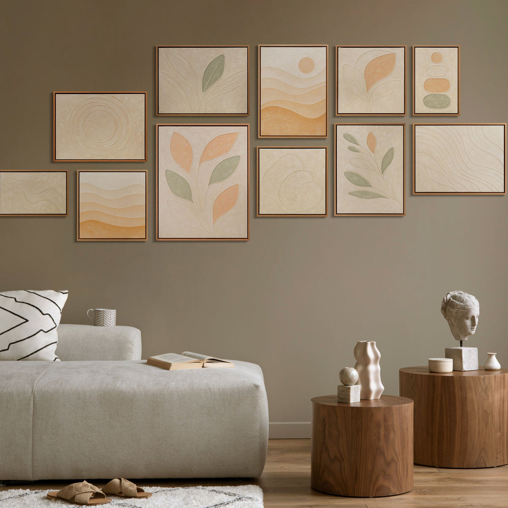 Handgemalte Bilderwand Set in Beige und Grün für die Arztpraxis