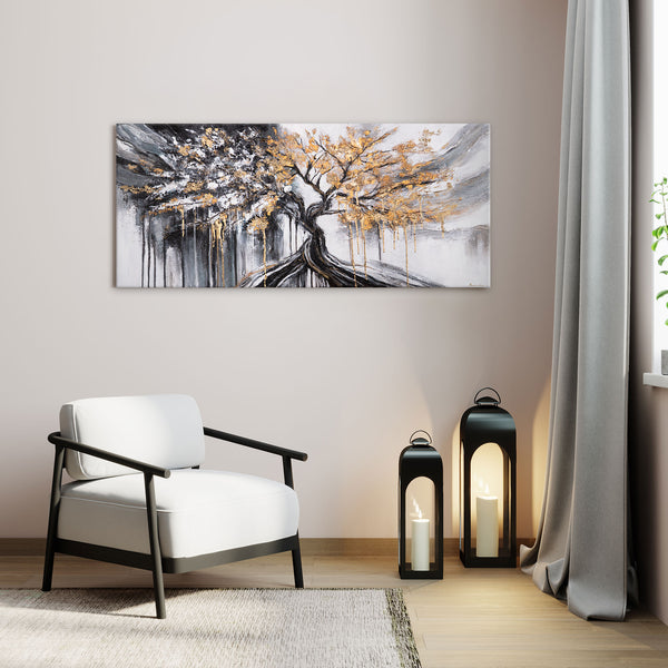 Wandbild im Wohnzimmer – moderne Acrylkunst mit Baummotiv