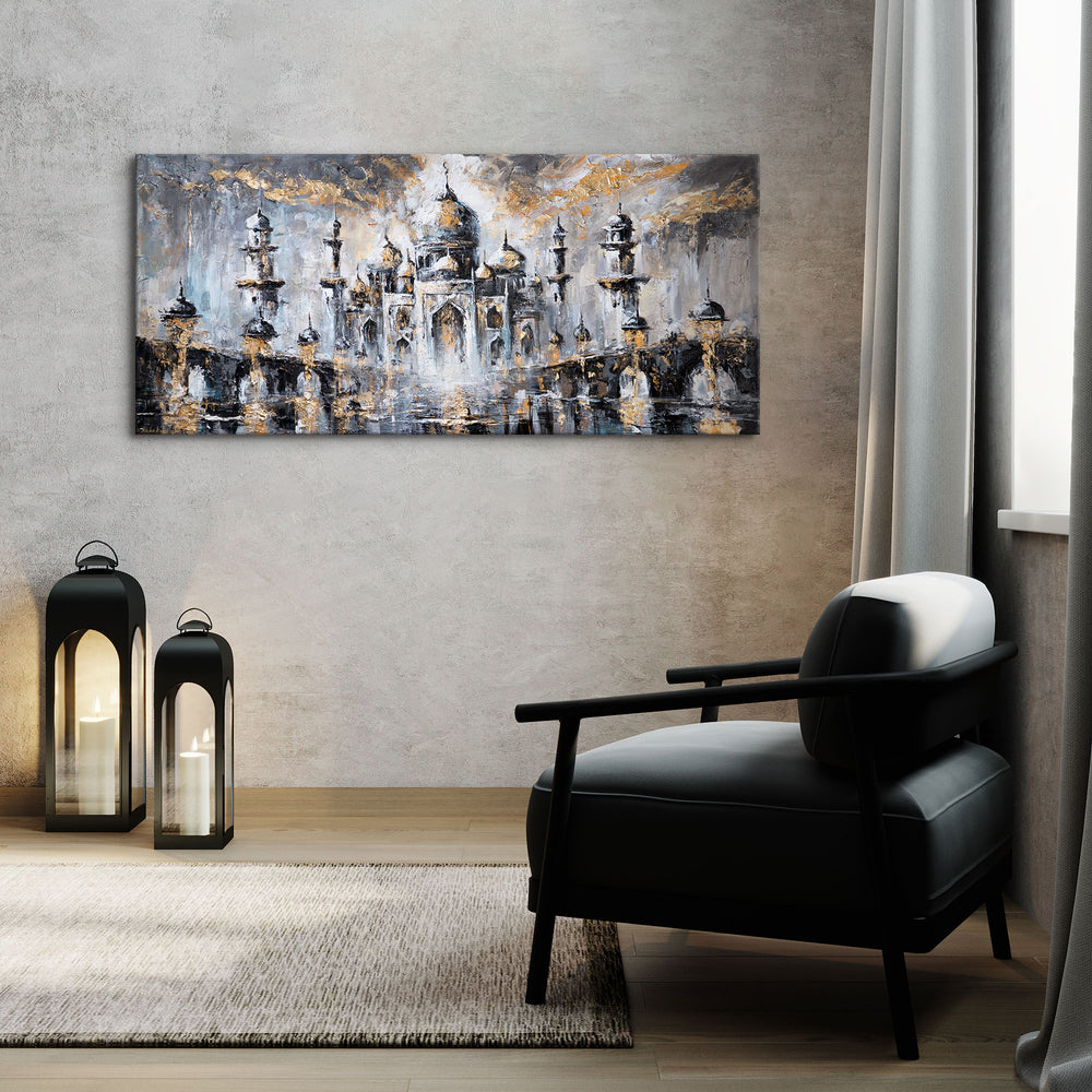 Wanddeko Wohnzimmer: Acrylbild mit abstrakter Architektur