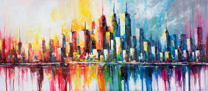 Modern wall pictures on canvas – Abstract acrylic painting "Rhythm of the big city" 115x50cm