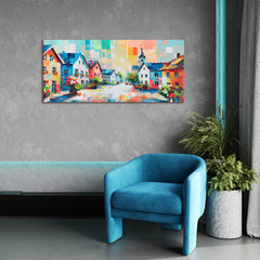 Wanddeko über Sofa: handgemaltes Leinwandbild mit Stadtmotiv