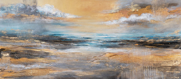 Handgemalte acrylbilder auf Leinwand abstrakt "Goldene Brandung"  115x50cm
