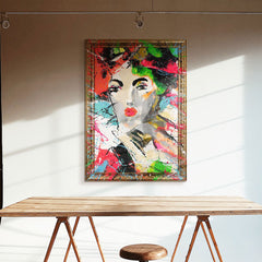 Acrylbilder modern Frauenporträt farbenfroh mit Rahmen
