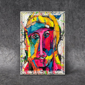 Bunte Bilder Pop Art Gesicht abstrakt handgemalt
