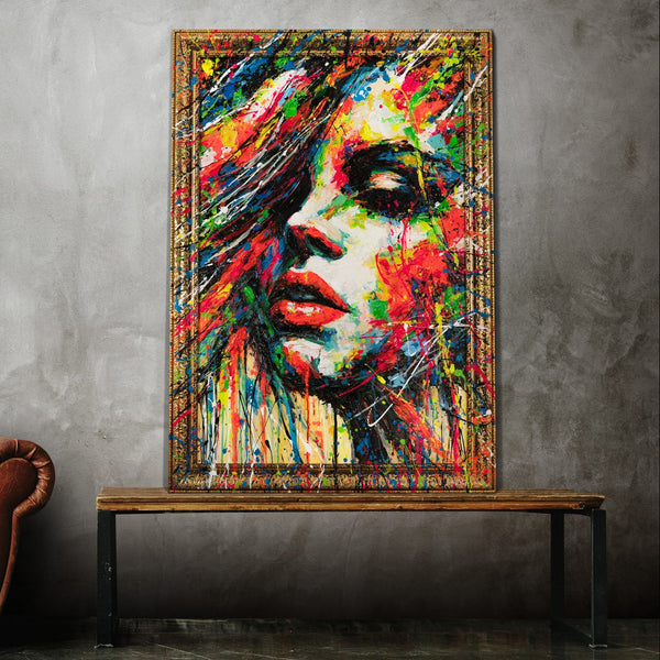 Wandbilder Pop Art Frau Gesicht bunt handgemalt
