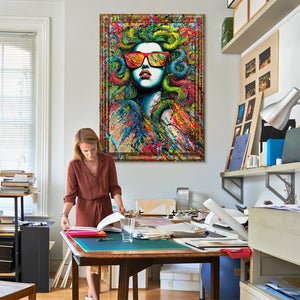 Abstract moderne Handgemalte bilder auf Leinwand mit Rahmen "Der Mythos Neon"