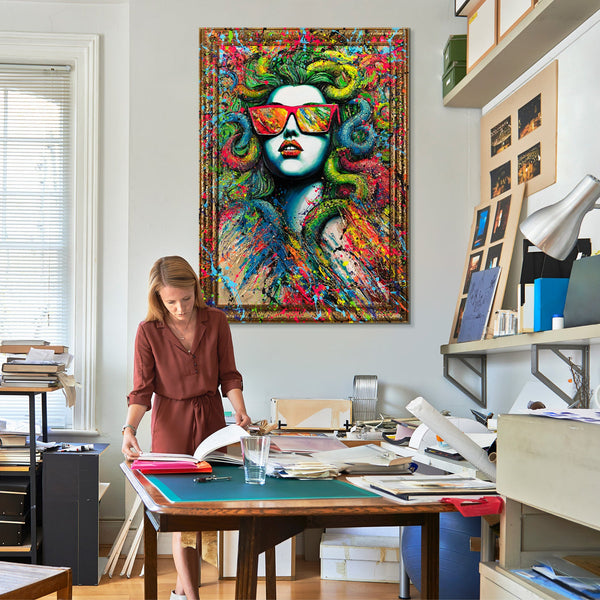 Abstract moderne Handgemalte bilder auf Leinwand mit Rahmen "Der Mythos Neon"