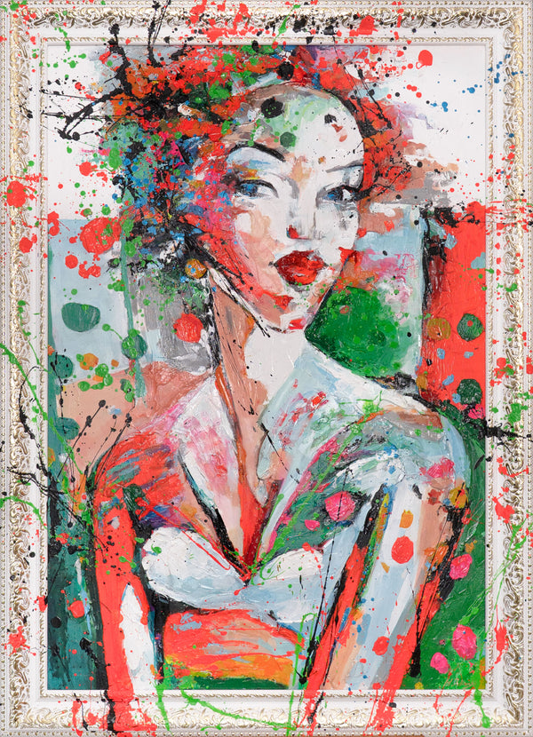 Abstract Painting with Frame „In the Rhythm of Colors“ – Colorful Canvas Artwork with Face