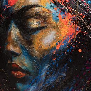 Wanddeko für Wohnzimmer mit Rahmen – Acrylgemälde "Gold in der Dunkelheit" in leuchtenden Farben
