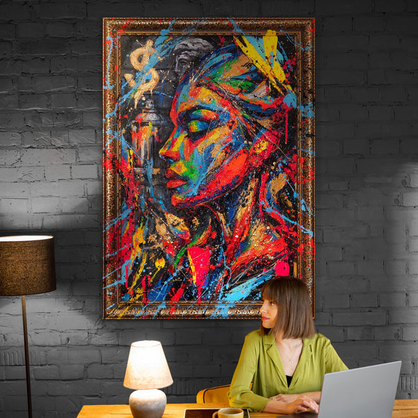 Moderne Wandbilder mit Rahmen – Handgemaltes Acrylbild "Muse der Stadt"